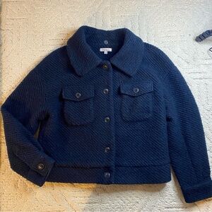 Badgley Mischka Navy Blue Wool Blend Ribbed Button Front Jacket Womens Medium